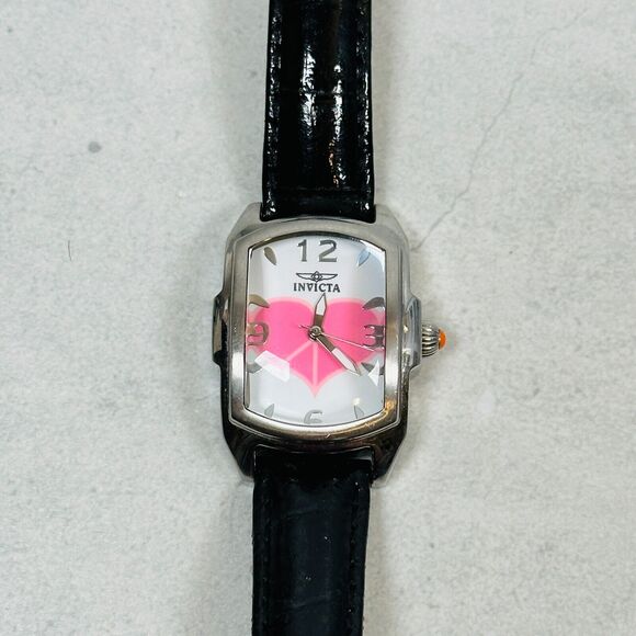Invicta Watch Lupah Pink Heart Heart Cure MS 24mm Black Leather Band New Battery main image 9